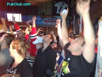 Chicago Blackhawks fans in a bar