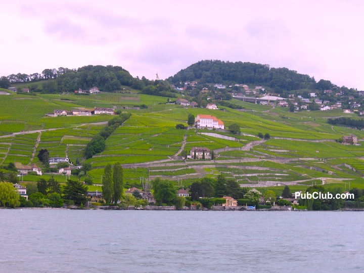Lavaux wine region Switzerland wineries from a boat