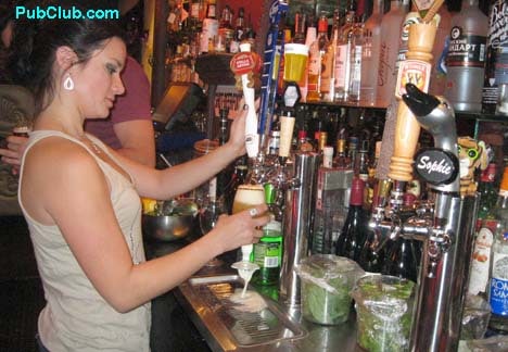 Stella Artois tap handle cute bartender
