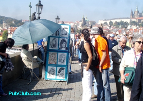 Prague Charles Bridge artists & tourists