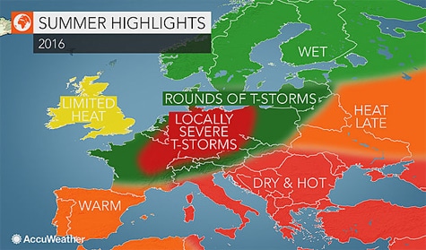 Europe Summer 2016 Weather Map