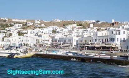 Mykonos town from water Greek Islands