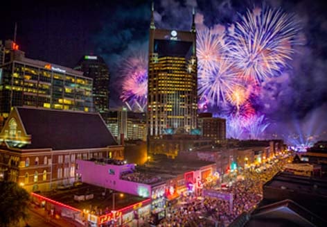 Nashville NYE Music City Midnight fireworks.