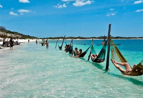 Jericoacoara Brazil hammocks in the water