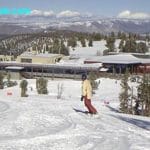 Lone snowboarder Mammoth Mountain ski resort