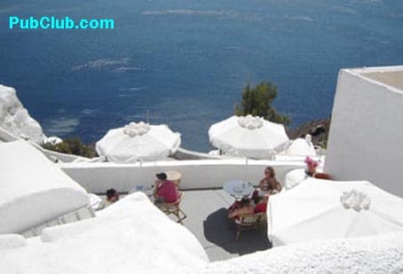 Santorini Greece tavern overlooking caldera