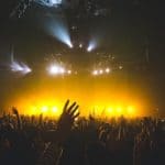 Music festival nighttime crowd