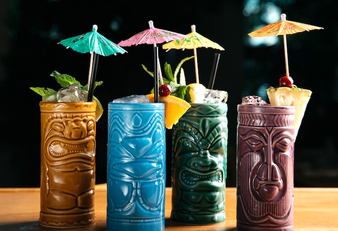 Mai Tais Point Royal Diplomat Cocktails Served Tiki Glasses
