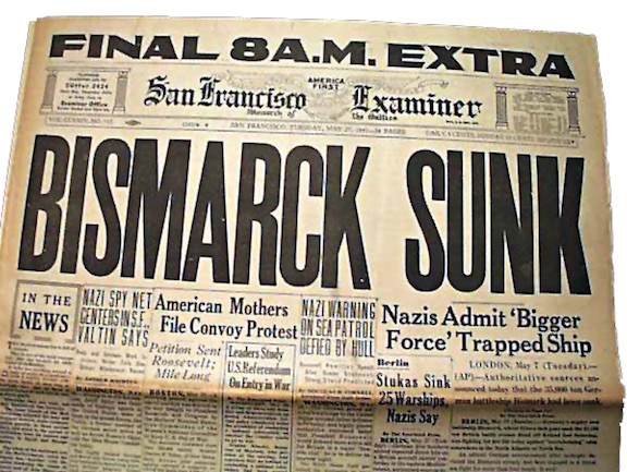 Bismarck sunk newspaper headline
