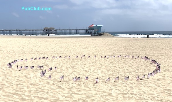 Huntington Beach closure American flags heart