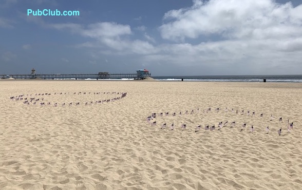 Huntington Beach closure beaches American flags hearts