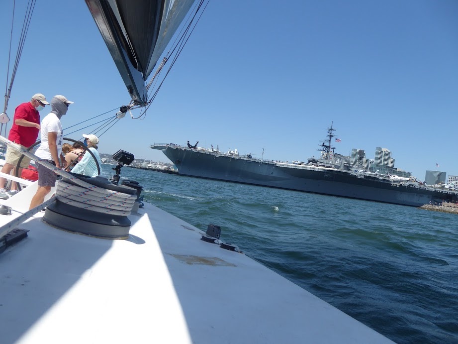 USS Midway San Diego sailing America's Cup boat Sail USA 11
