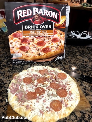Red Baron frozen pizza with box