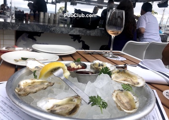 oysters on the half shell with wine California restaurant