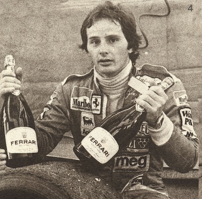 Gilles Villeneuve F1 racer Ferrari sparkling wine