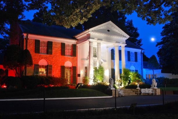 Graceland Elvis Presley mansion at night
