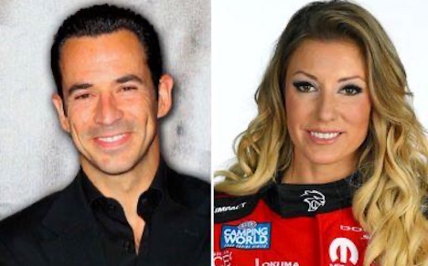 Helio Castroveves and NHRA Top Fuel driver Leah Pruett