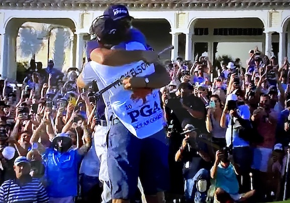 Phil Mickelson 2021 PGA Championship caddy hug