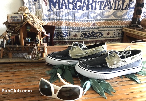 Sperry Top-Sider shoes with shades and a tiki bar