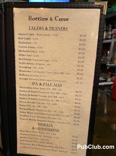 McCrearys Irish bar beer menu Franklin, TN