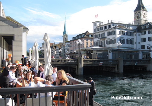 Zurich Switzerland outdoor dining by the river