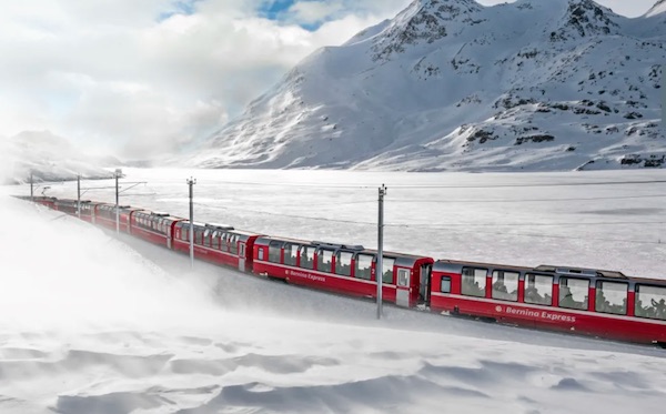 Switzerland train wintertime mountains