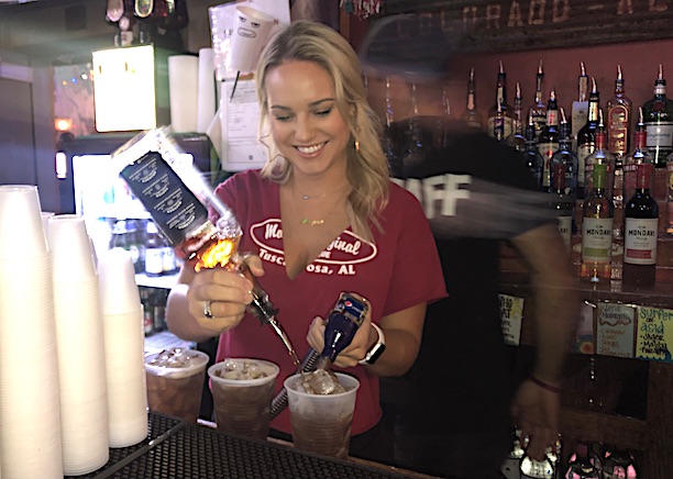 Tuscaloosa bars hot bartender pouring Jack Daniels