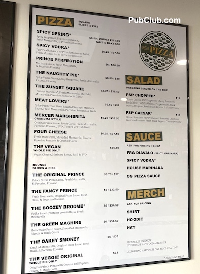 Prince Street Pizza San Diego Gaslamp menu