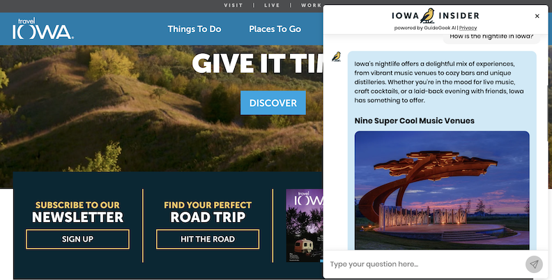 Travel Iowa Goldie AI assistant Travel Iowa Goldie AI assistant