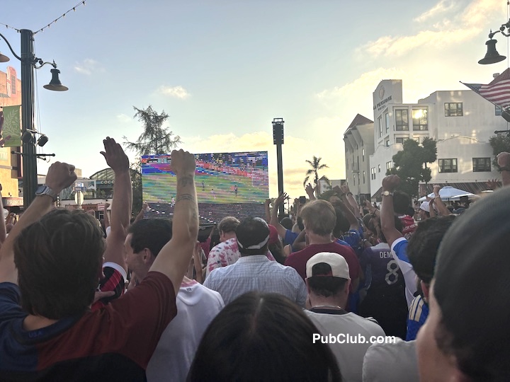 San Diego World Cup fans cheering a USA goal Little Italy World Cup viewing party San Diego fans cheering a USA goal