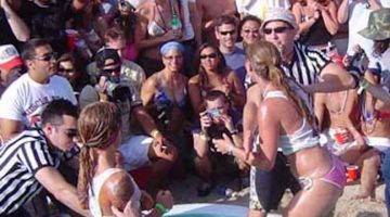 contestants compete in a margarita wrestling contest